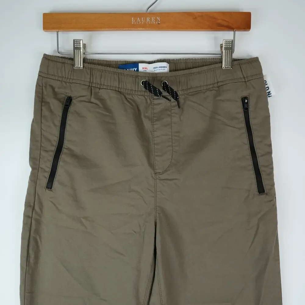 Old Navy Tech‎ Jogger Youth XXL (18) Brown Built in Flex Zip Pockets Drawstrings